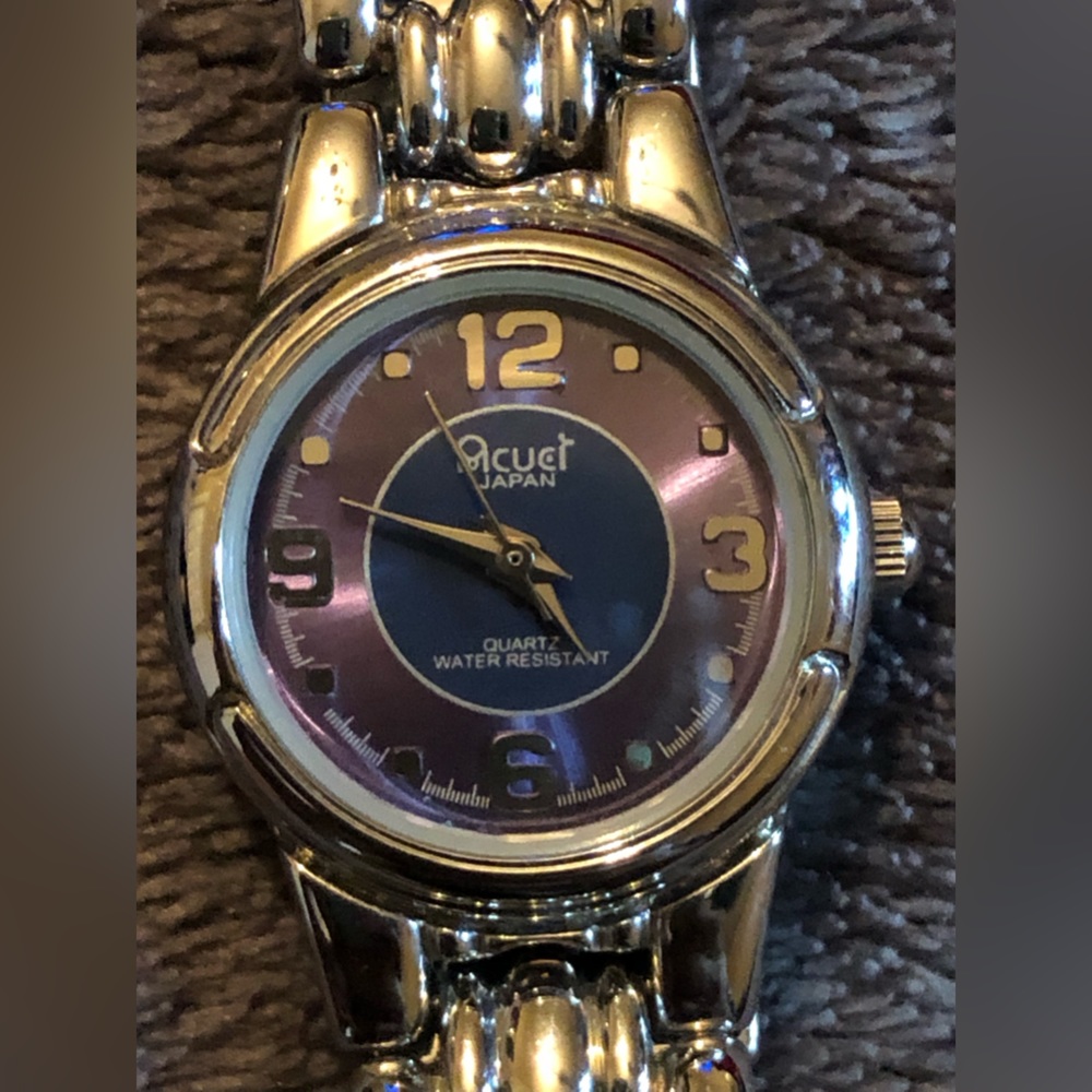 Acuet Quartz Ladies watch with rotating bezel stainless Steel purple blue dial